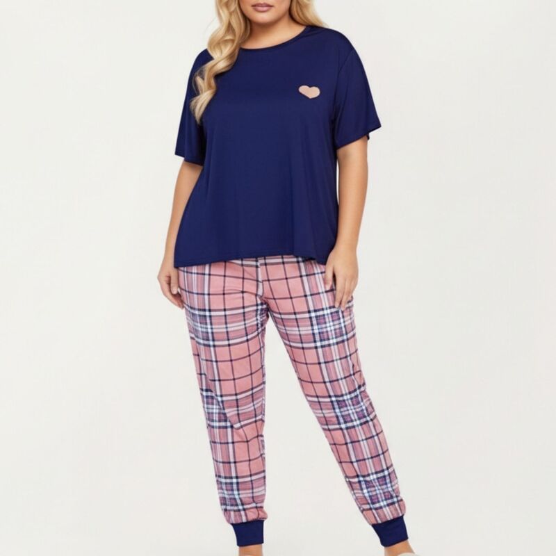 アンナカシ レディース アンダーウェア ナイトウェア パンツ ニット AnnaKaci Women s 2Piece Set Short Sleeve Knitop and Plaid Jogger