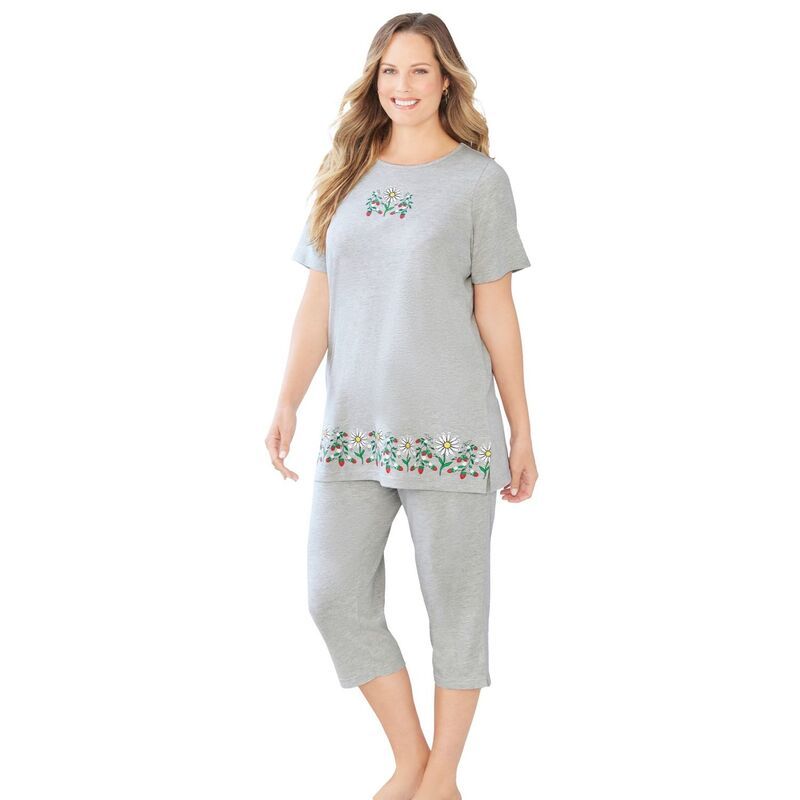 ドリームスアンドコー レディース アンダーウェア ナイトウェア プラスサイズ キャップ ニット Dreams Co Plusize Knit Capri Sleep Set Heather Grey
