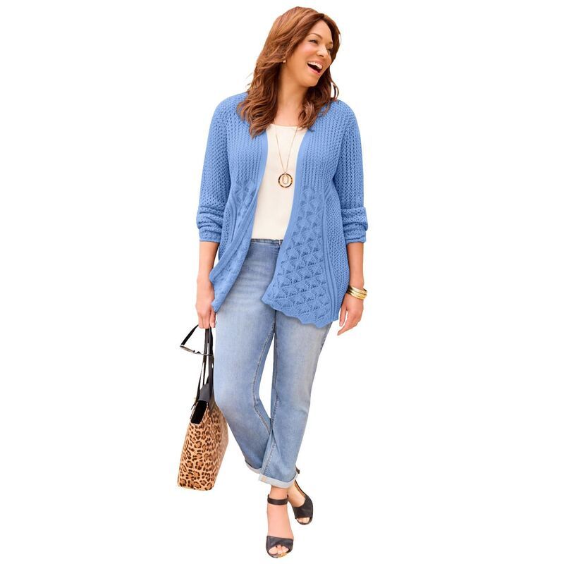 キャサリンズ レディース アウター ニット・セーター プラスサイズ カーディガン Catherines Womens Plusize Mixed Stitch Pointelle Cardigan F