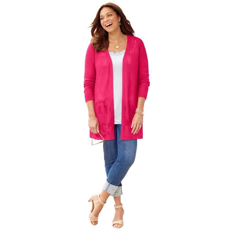 キャサリンズ レディース アウター ニット・セーター プラスサイズ カーディガン Catherines Womens Plusize Pointelle Cardigan Pink Burst ピンク