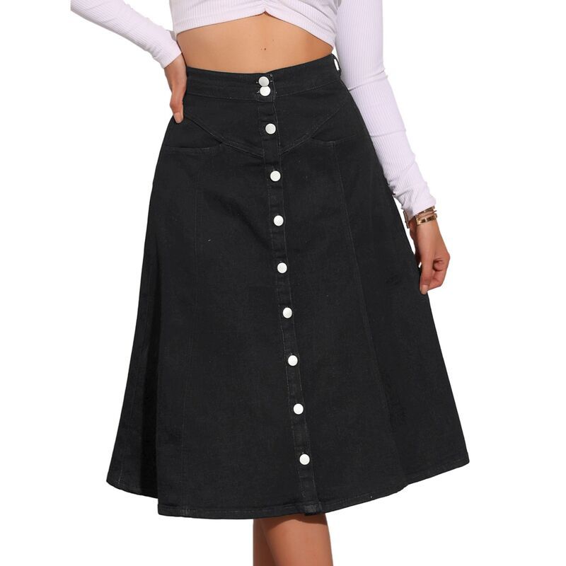 アレグラ ケー レディース ボトムスカート A ライン ハイウエスト ミディ ALLEGRA K Womens Buttons Front High Waistretchy Aline Flowy M