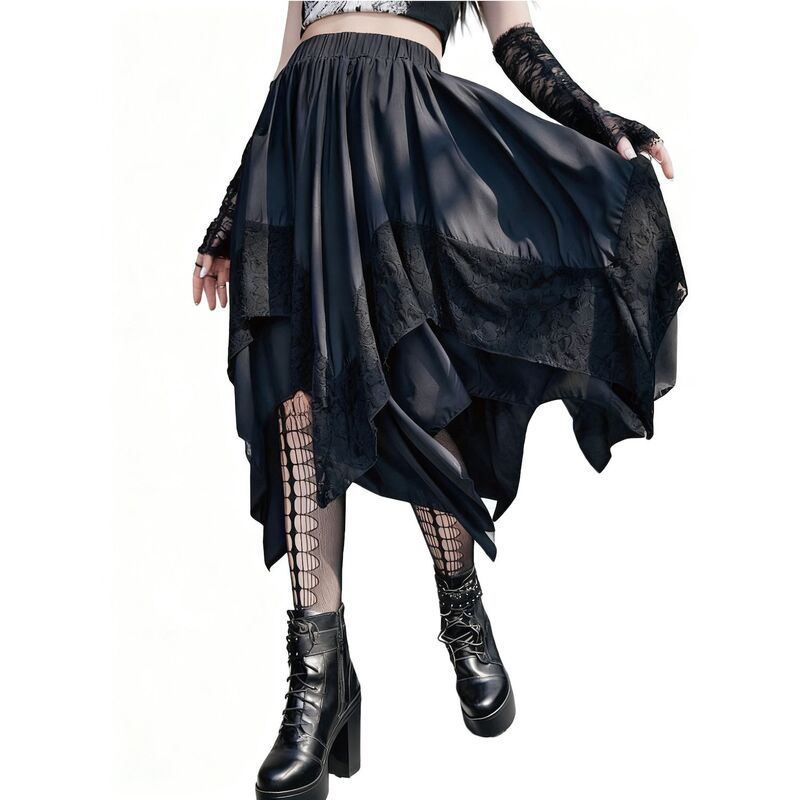 エリートスピリット レディース ボトムスカート ティアード アシンメトリー ミディ レース EliteSpirit Womens Asymmetric Tiered Midi Skirt with L