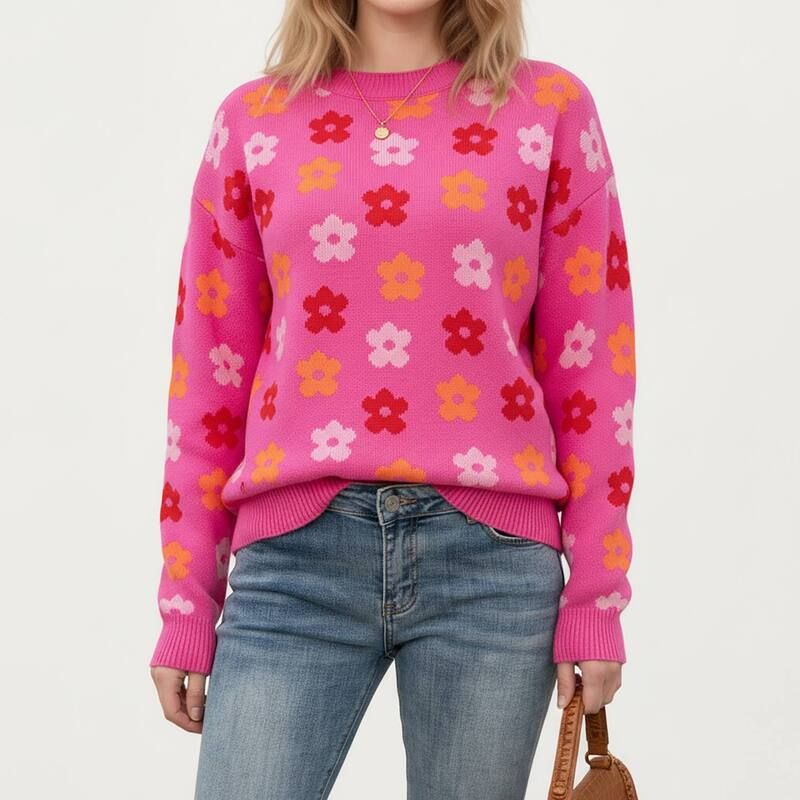 アンナカシ レディース アウター ニット・セーター AnnaKaci Womens Flower Pattern Knit Sweater with Long Sleeves and Comforta