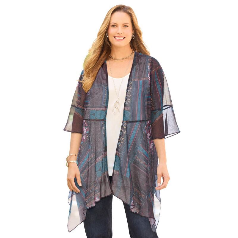 キャサリンズ レディース アウター ニット・セーター プラスサイズ Catherines Womens Plusize Seasonless Cascade wrap Teal Purple Patc