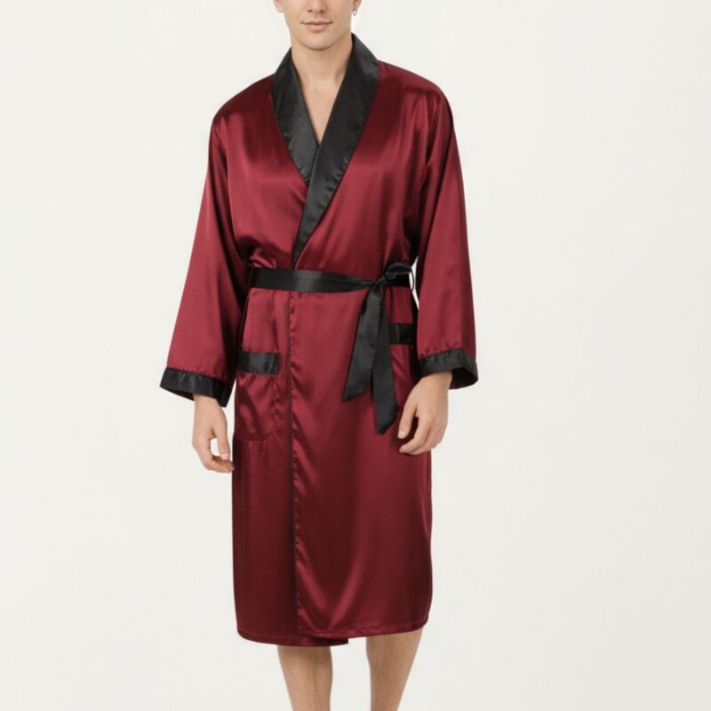 アンナカシ レディース アンダーウェア ナイトウェア サテン コントラスト AnnaKaci Mensatin Robe with Contrast Shawl Collar Waistie and