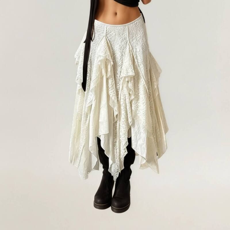 アンナカシ レディース ボトムスカート アシンメトリー フリル レース マキシ AnnaKaci Womens Asymmetricalayered Lace Maxi Skirt with Flow 13,306円