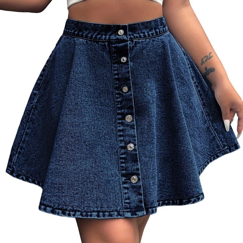 クリアフラワー レディース ボトムスカート A ライン ミニ デニム ClearFlower Women High Waistedenim Skirt Flared ALine Button Fron