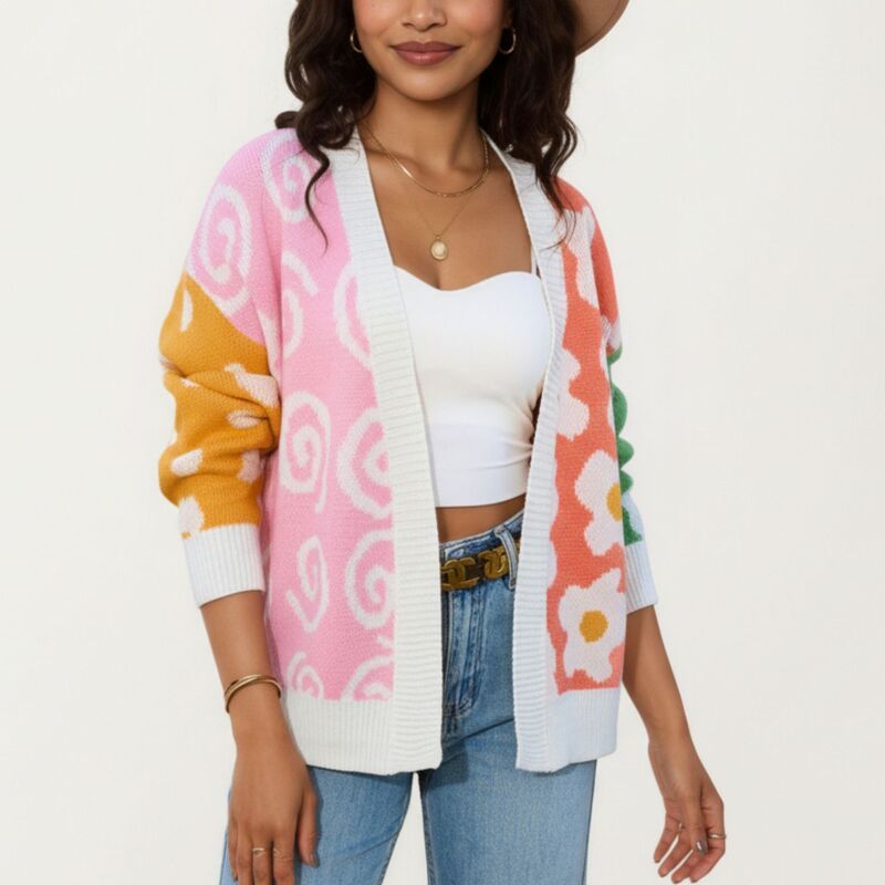 アンナカシ レディース アウター ニット・セーター カーディガン AnnaKaci Womens Multi Pattern Open Front Cardigan with Long Sleeves