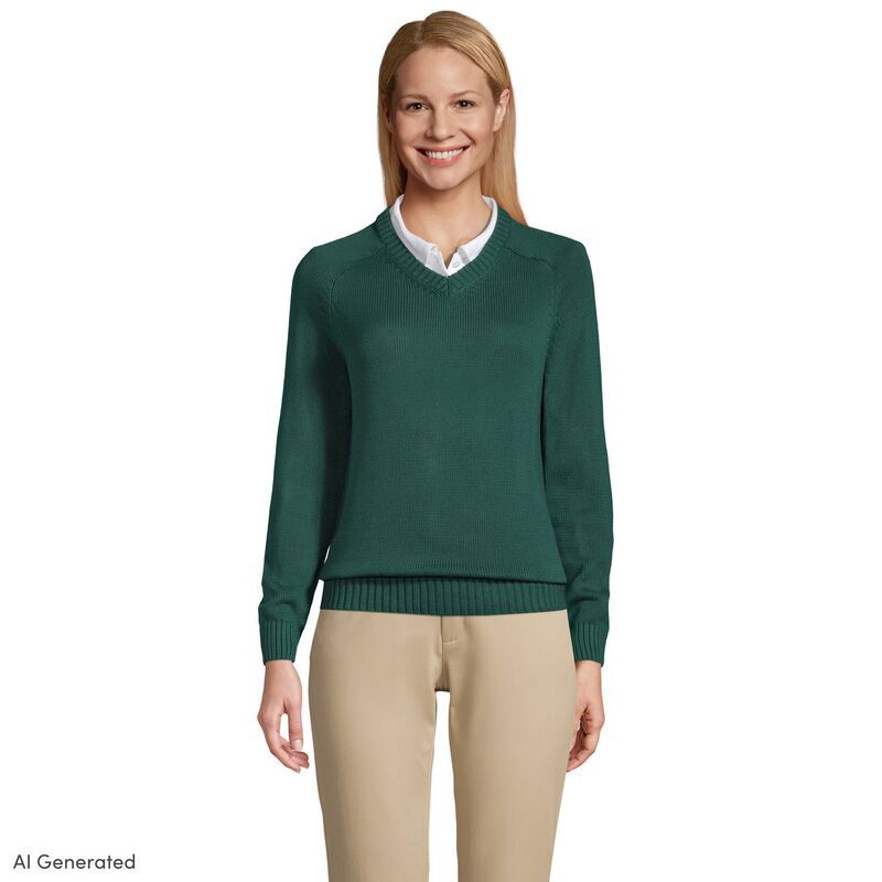 ランズエンド レディース アウター ニット・セーター Vネック コットン Womens Lands End Cotton Modal VNeck Sweater Evergreen