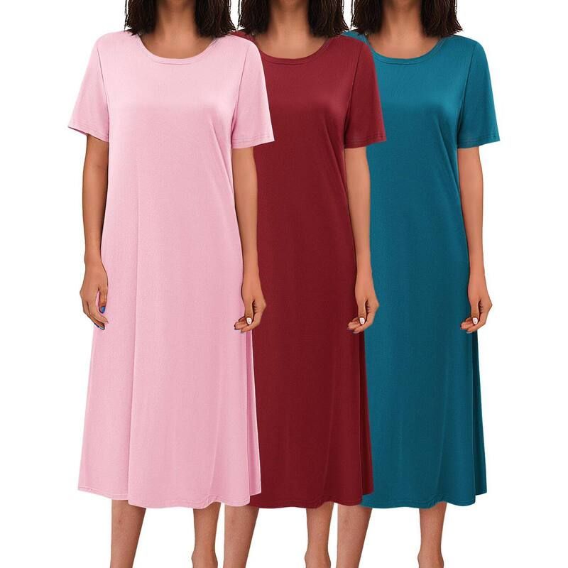 エコアー レディース アンダーウェア ナイトウェア シャツ Ekouaer 3 Pc Long Nightgowns for Women Fullength Short Sleeve Nightshi