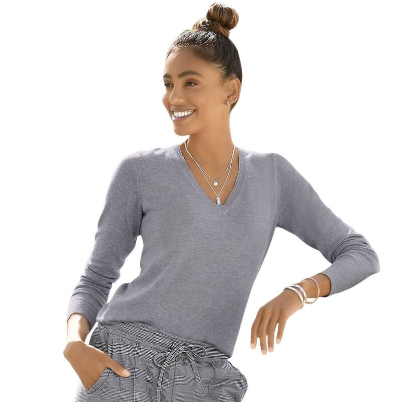 ラスカーナ レディース アウター ニット・セーター Vネック Lascana Womens Casual VNeck Sweater Grey Heather グレー