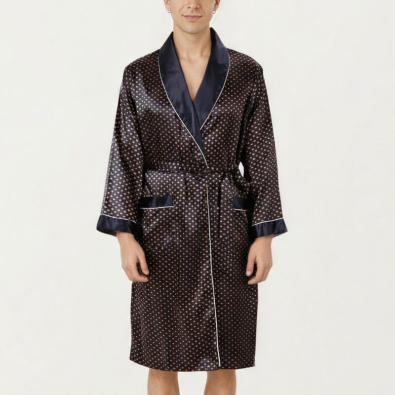 アンナカシ レディース アンダーウェア ナイトウェア ドット柄 ドット プリント サテン コントラスト AnnaKaci Mensatin Robe with Polka Dot Print Cont