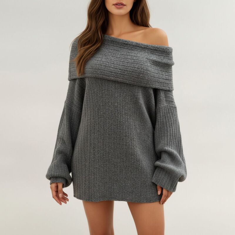 アンナカシ レディース アウター ニット・セーター リラックスフィット リブ オフショルダー AnnaKaci Womens OffShoulderibbed Knit Sweater Top wit
