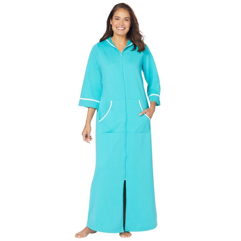 ドリームスアンドコー レディース アンダーウェア ナイトウェア プラスサイズ パイル Dreams Co Plusize Long French Terry Robe Aquamarine