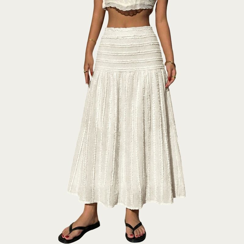 アンナカシ レディース ボトムスカート A ライン ハイウエスト シャーリング マキシ AnnaKaci High Waistextured Maxi Skirt with Smocked Waist