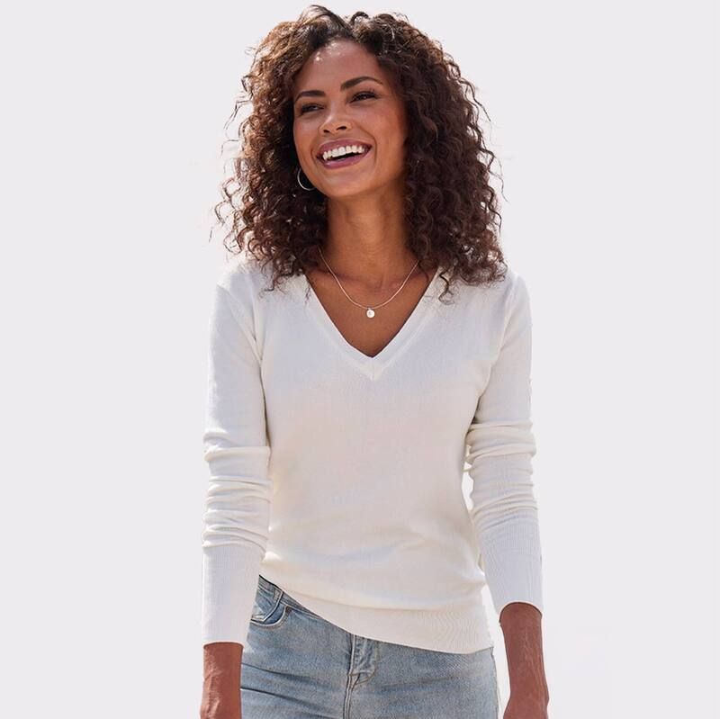 ラスカーナ レディース アウター ニット・セーター Vネック Lascana Womens Casual VNeck Sweater Ivory アイボリー