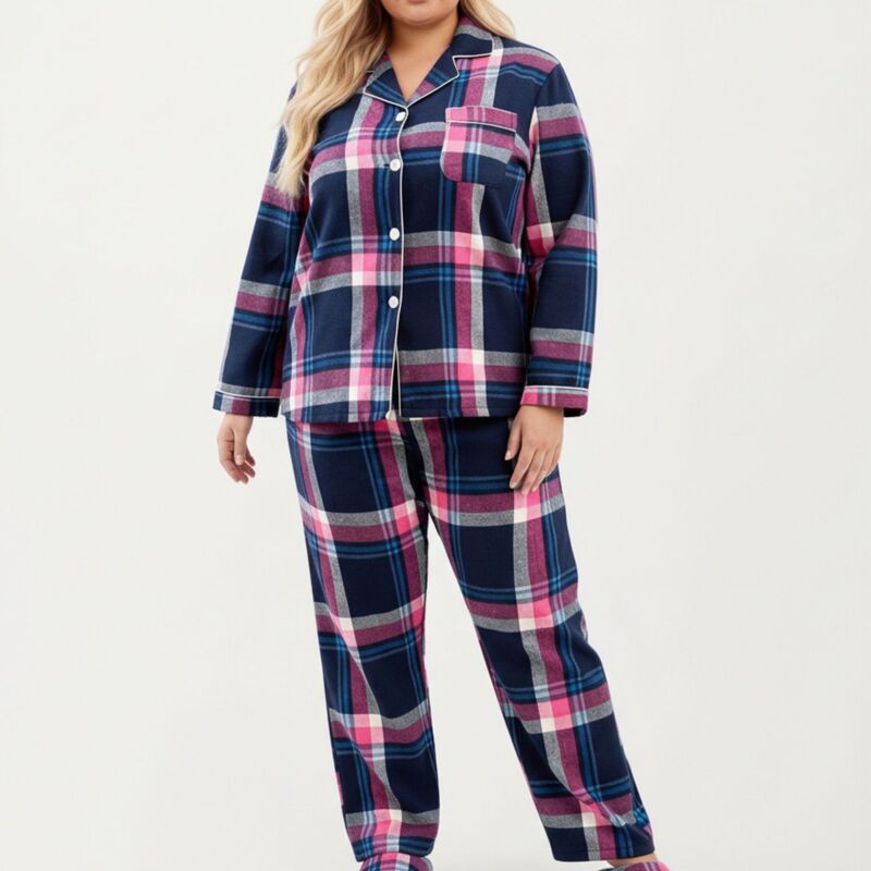 アンナカシ レディース アンダーウェア ナイトウェア リラックスフィット プラスサイズ パンツ AnnaKaci Womens PLusize 2Piece Set Plaid Flannel Paj