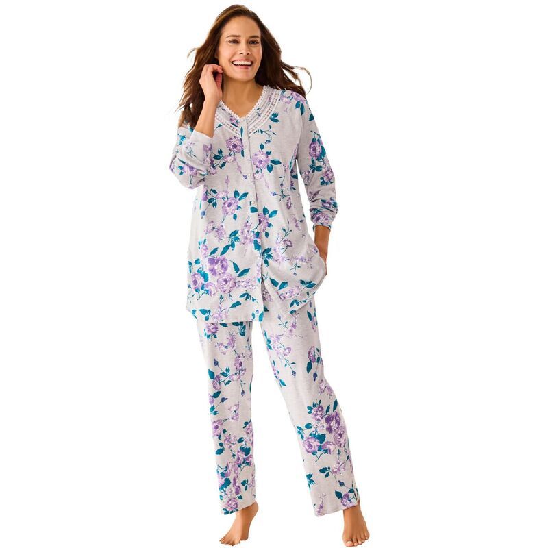 オンリーネセシティーズ レディース アンダーウェア ナイトウェア プラスサイズ Only Necessities Plusize SnapFront Pajama Heather Grey Rose