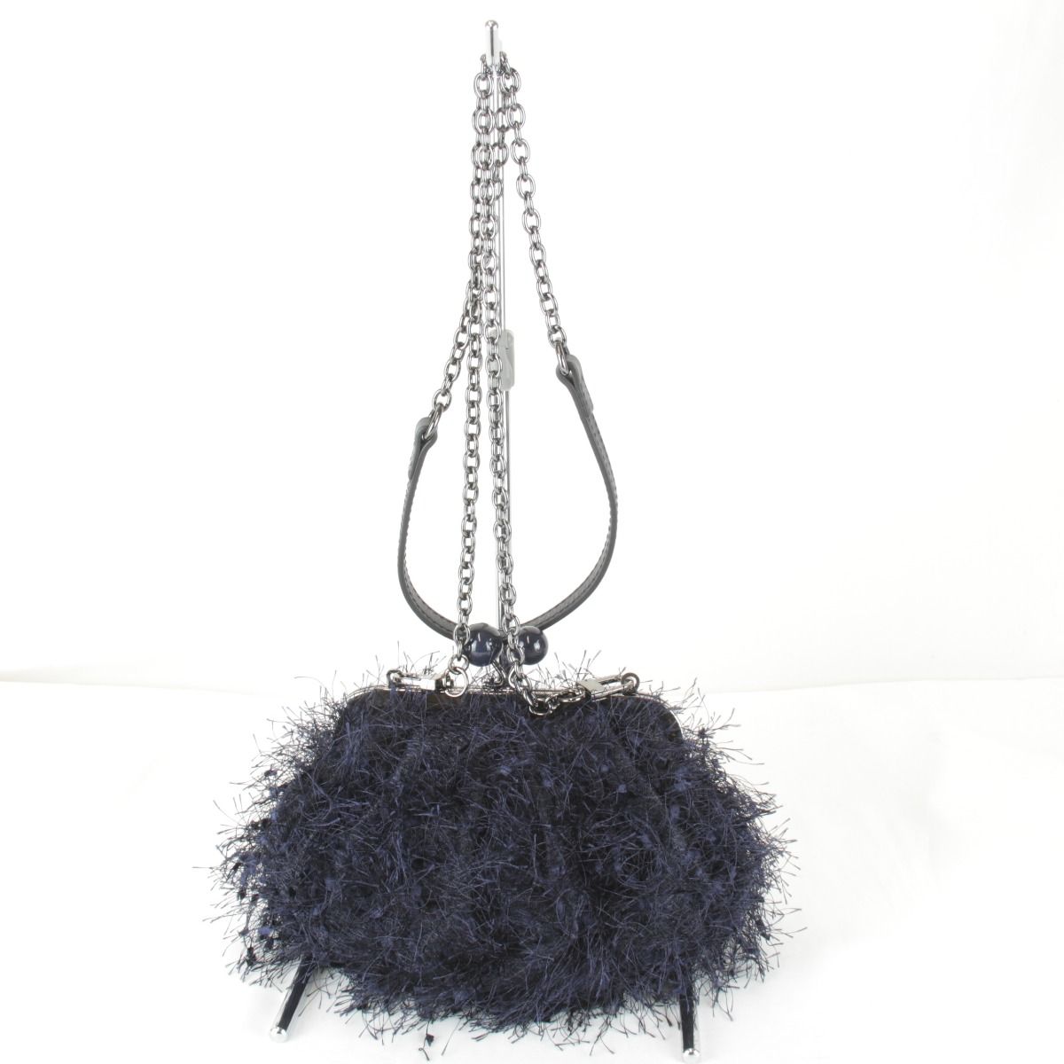 美品『USED』MAX MARA【マックスマーラ】 WEEKEND フリンジ チェーン 袋有 ショルダーバッグ キャンバス/メタル レディース