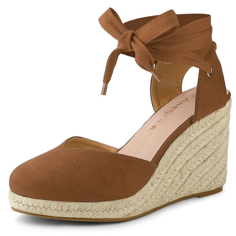 アレグラ ケー レディース シューズ サンダル ALLEGRA K Womens Closed Toespadrilles Wedges Tie Up Wedge Sandals Brown ブラウン