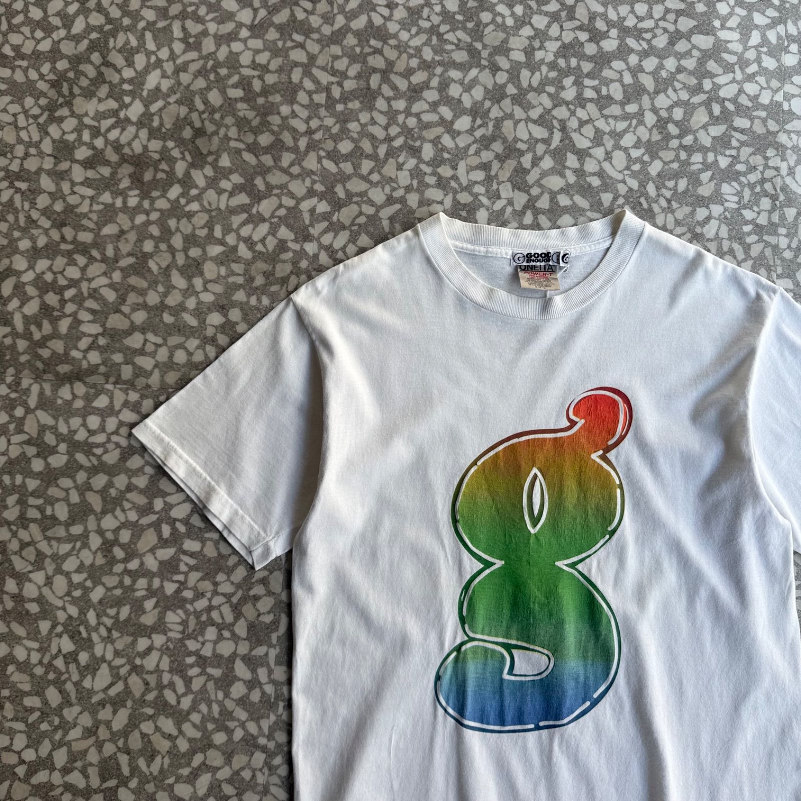 [ Archive アーカイブ Y2K ] GOOD ENOUGH / 90’- G-logo T-shirt size M グッドイナフ　オニータタグ　初期　レインボー Gロゴ　アーカイブ　裏原　半袖Tシャツ 白　当時もの NIGO 虹