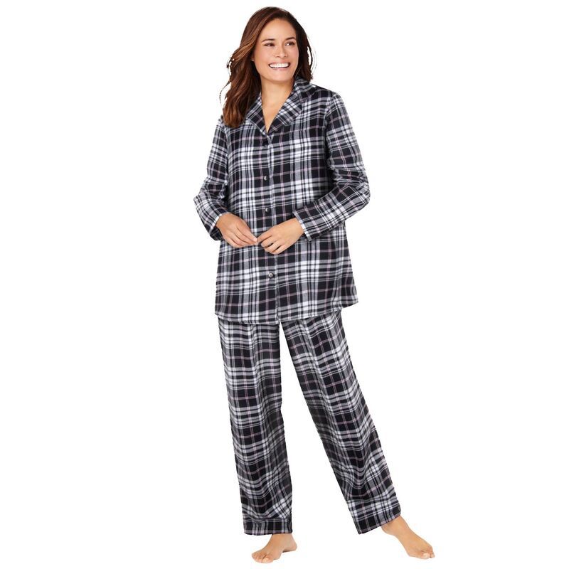 ドリームスアンドコー レディース アンダーウェア ナイトウェア プラスサイズ プチ Dreams Co Plusize Petite Classic Flannel Pajama Set Black