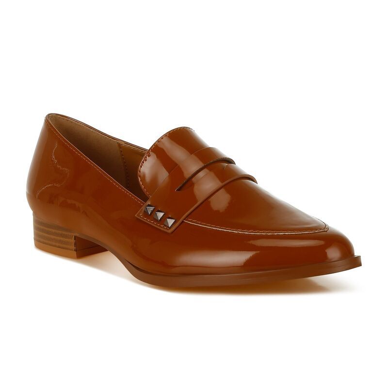 ラグアンドコー レディース シューズ スリッポン・ローファー レザー Rag Co Noshiya Womens Patent Pleather Penny Loafers Tan タン