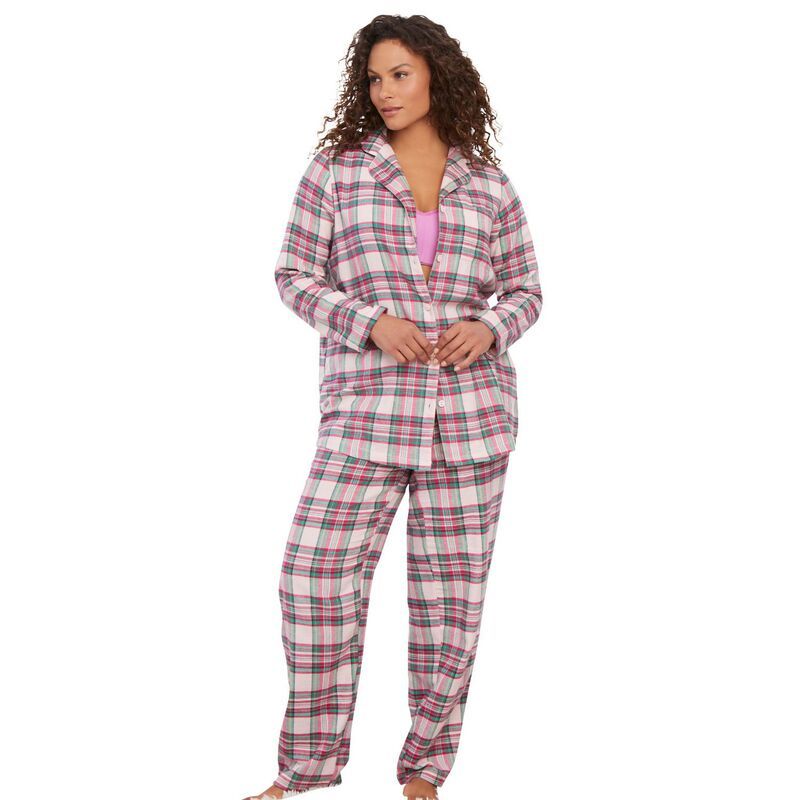 ドリームスアンドコー レディース アンダーウェア ナイトウェア プラスサイズ プチ Dreams Co Plusize Petite Classic Flannel Pajama Set Pink P