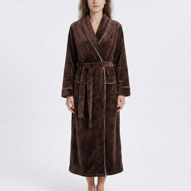 アンナカシ レディース アンダーウェア ナイトウェア プラスサイズ AnnaKaci Plush Long Sleeve Wrap Bathrobe with Waistie Belt and Fro