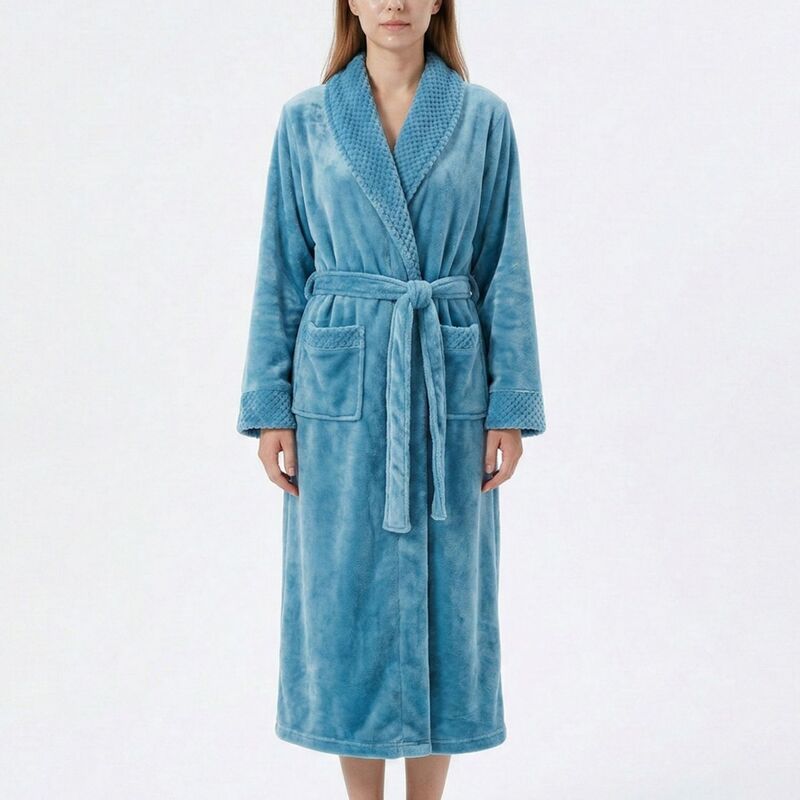 アンナカシ レディース アンダーウェア ナイトウェア プラスサイズ AnnaKaci Plush Long Sleeve Shawl Collar Bathrobe with Waistie Belt