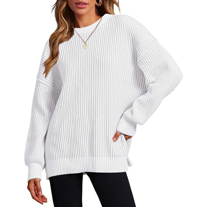 ジーグー レディース アウター ニット・セーター リブニット クルーネック Zeagoo Womens Oversized Crew Neck Long Sleeve Color Block Rib
