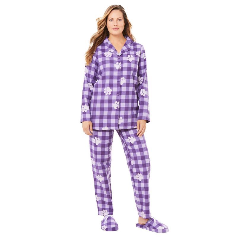 ドリームスアンドコー レディース アンダーウェア ナイトウェア プラスサイズ プチ Dreams Co Plusize Petite Classic Flannel Pajama Set Plum B