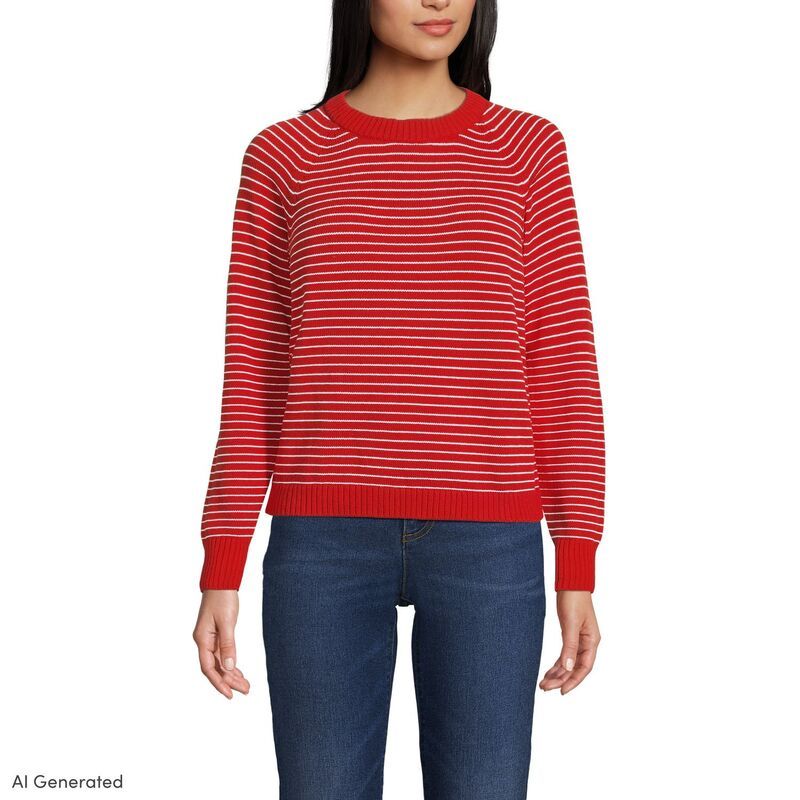 ランズエンド レディース アウター ニット・セーター Womens Lands Endrifteraglan Crew Sweatered Ivory Stripe アイボリー