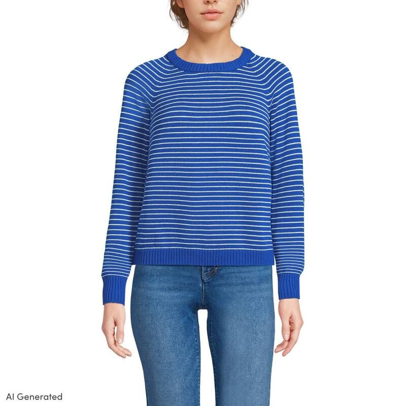 ランズエンド レディース アウター ニット・セーター Womens Lands Endrifteraglan Crew Sweater Lapis Ivory Stripe アイボリー