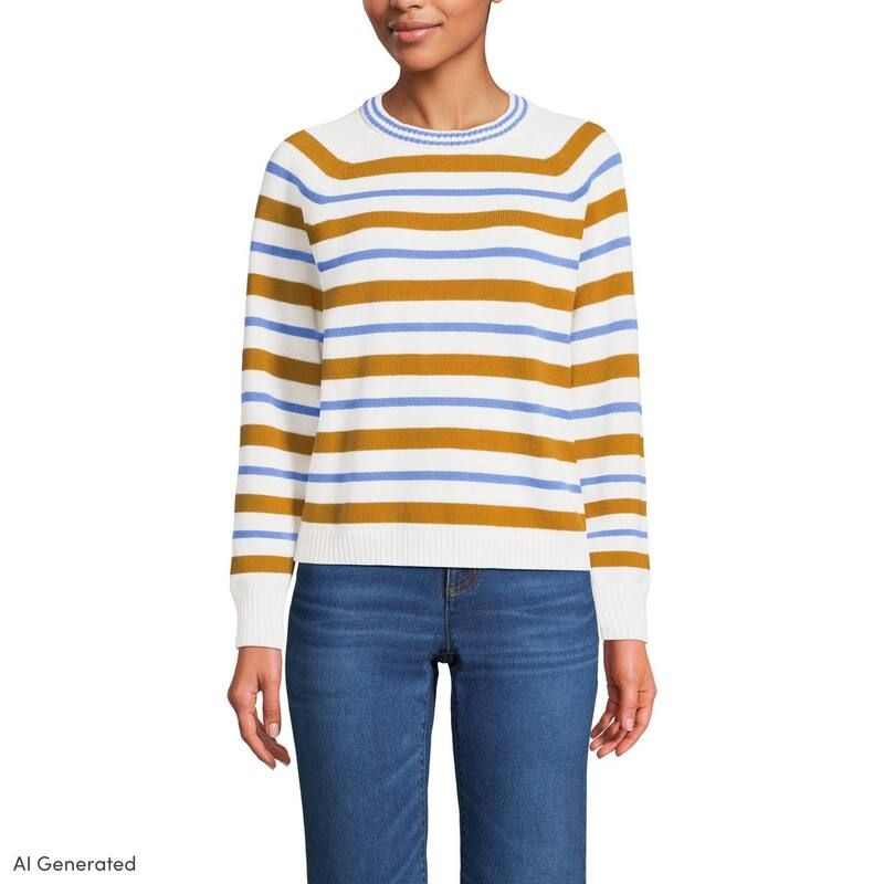 ランズエンド レディース アウター ニット・セーター Womens Lands Endrifteraglan Crew Sweater Amber Blue Stripe ブルー