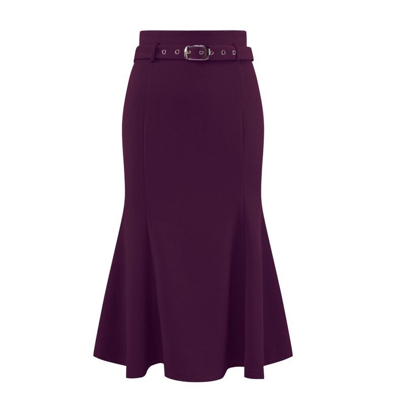 ホンベティ レディース ボトムスカート ハイウエスト ミディ Hombety Womens Elegant Fishtail Skirt High Waist Belted Work Midi Mer