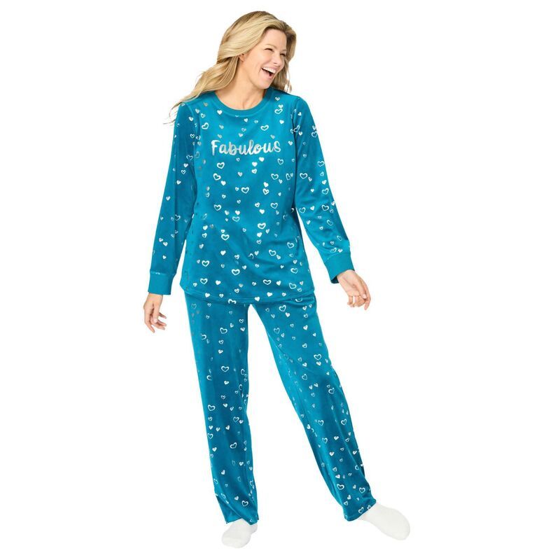 ドリームスアンドコー レディース アンダーウェア ナイトウェア プラスサイズ Dreams Co Plusize Velour Pajama With Free Fuzzy Socks Deep La