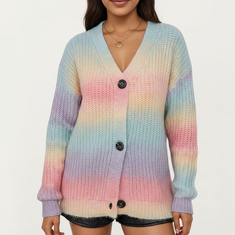 アンナカシ レディース アウター ニット・セーター Vネック カーディガン AnnaKaci Womensoft Knit VNeck Button Front Cardigan with Cozy
