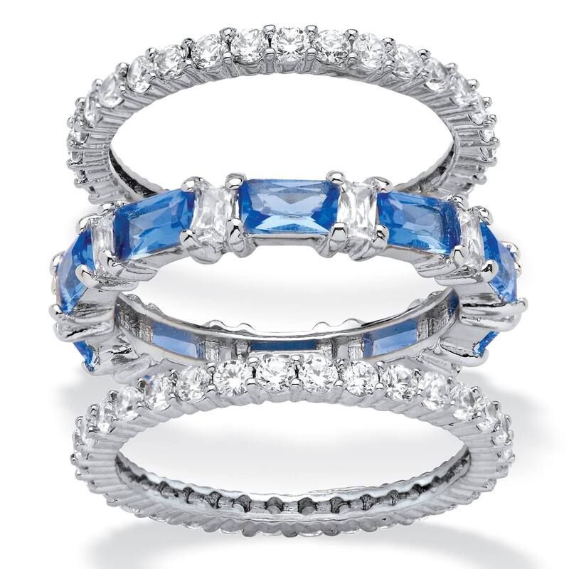 パームビーチジュエリー レディース アクセサリー リング PalmBeach Jewelry 874 Cttw CZ and Simulated Blue Sapphire PlatinumPlate
