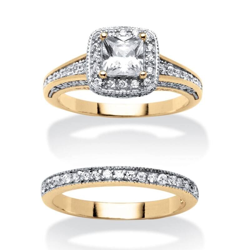 パームビーチジュエリー レディース アクセサリー リング PalmBeach Jewelry 135 TCW PrincessCut Cubic Zirconia TwoPiece Bridal Se