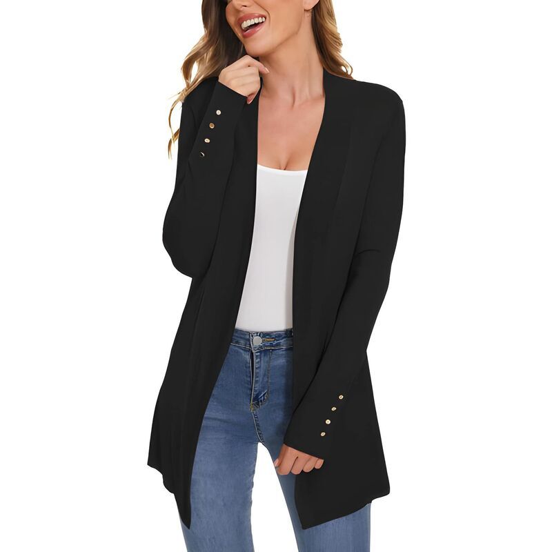 メガリテイラー レディース アウター ニット・セーター カーディガン MegaRetailer Women Long Sleeve Dressy Casual Knit Cardigan Black