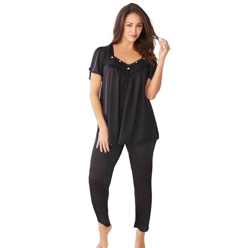 オンリーネセシティーズ レディース アンダーウェア ナイトウェア プラスサイズ シルク Only Necessities Plusize Silky 2Piece PJ Set Black ブラック