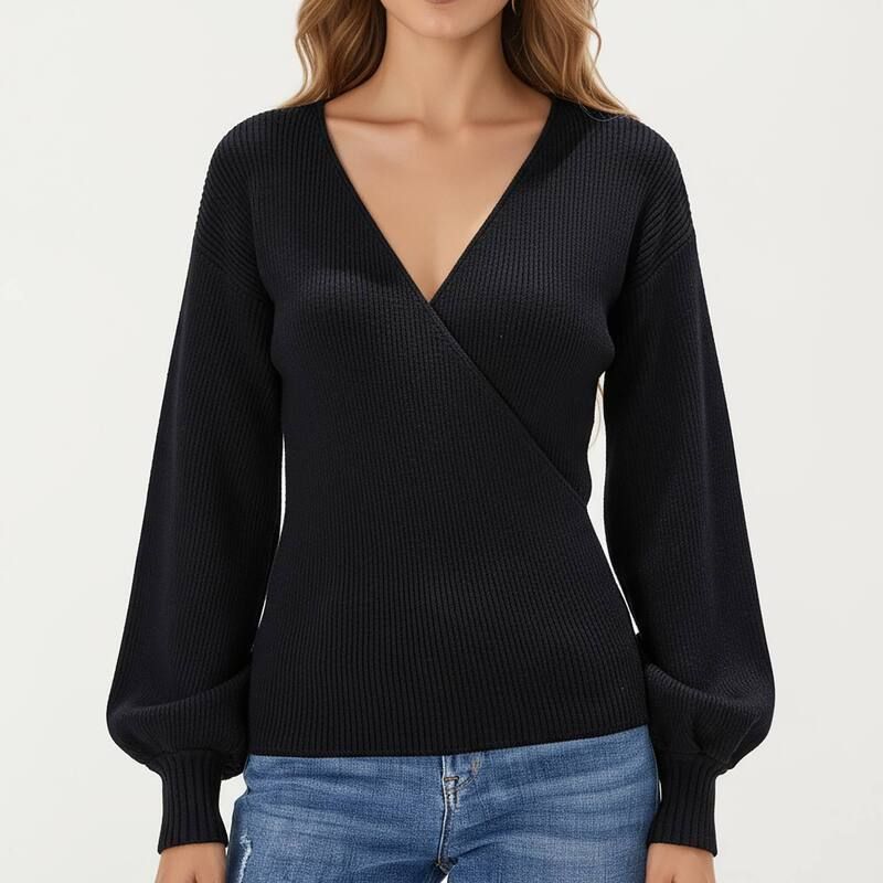 アンナカシ レディース アウター ニット・セーター リブ AnnaKaci Women s Ribbed Knit Wrap Frontop with Softextured Fabric and L