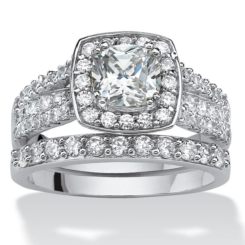 パームビーチジュエリー レディース アクセサリー リング PalmBeach Jewelry 262 TCW CZ 2Piece Halo Bridal Ring Set in Platinumpla