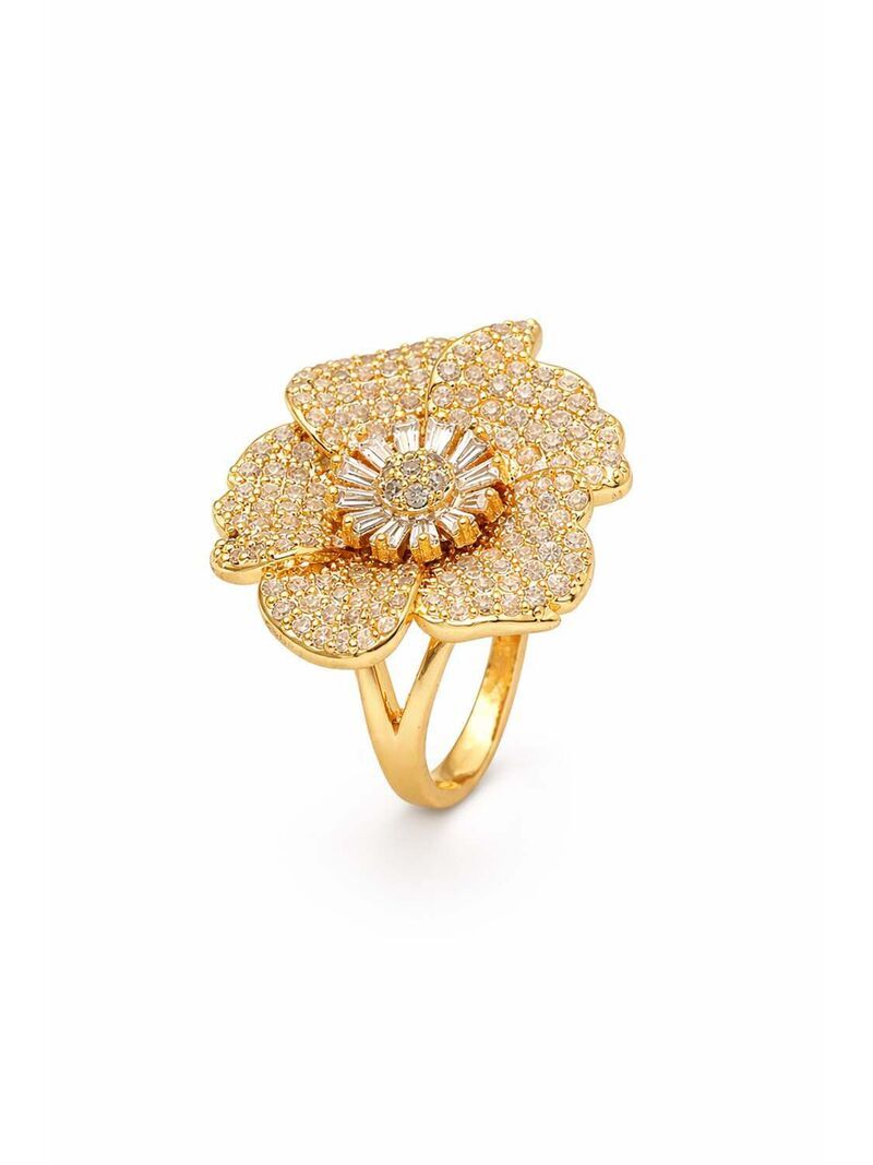エージーピーパリ レディース アクセサリー リング フラワー柄 フラワー AGPARIS Pav Floral Statement Ring Free Size Gold ゴールド