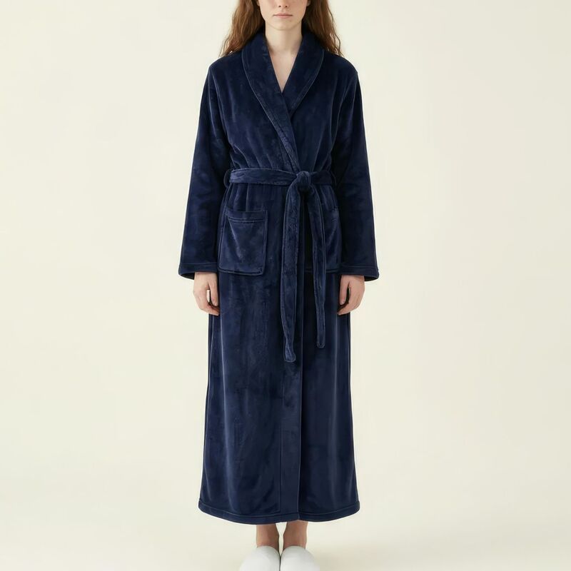 アンナカシ レディース アンダーウェア ナイトウェア プラスサイズ AnnaKaci Womens Plush Long Robe with Textured Shawl Collar Tie Wai