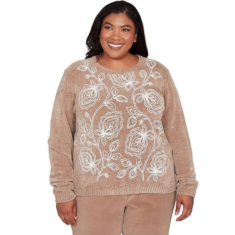 アルフレッド ダナー レディース アウター ニット・セーター プラスサイズ Plusize Alfredunner Stitched Leaf Detail Chenille Sweater No C