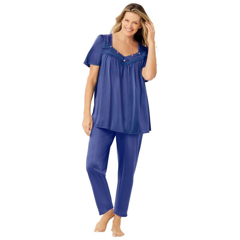 オンリーネセシティーズ レディース アンダーウェア ナイトウェア プラスサイズ シルク Only Necessities Plusize Silky 2Piece PJ Set Ultra Blue