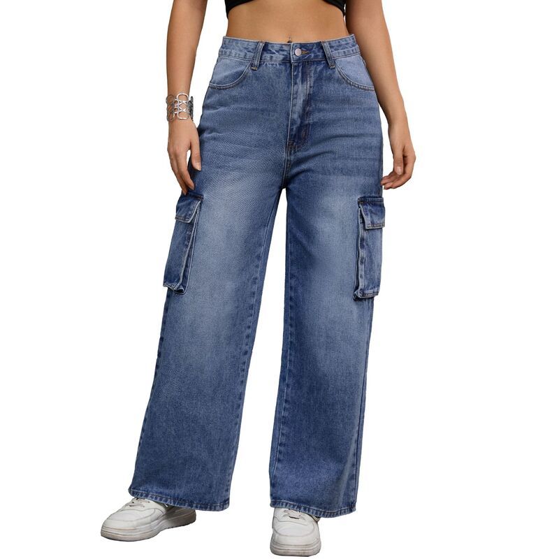 インスパイア シック レディース ボトムス カジュアルパンツ ワイドレッグ デニム INSPIRE CHIC Womens Cargo Jean High Waisted Casual Baggy W