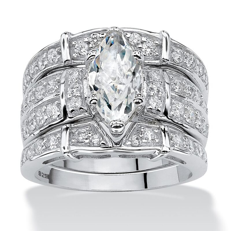 パームビーチジュエリー レディース アクセサリー リング PalmBeach Jewelry 305 TCW Cubic Zirconia Bridal Ring Set Silver シルバー